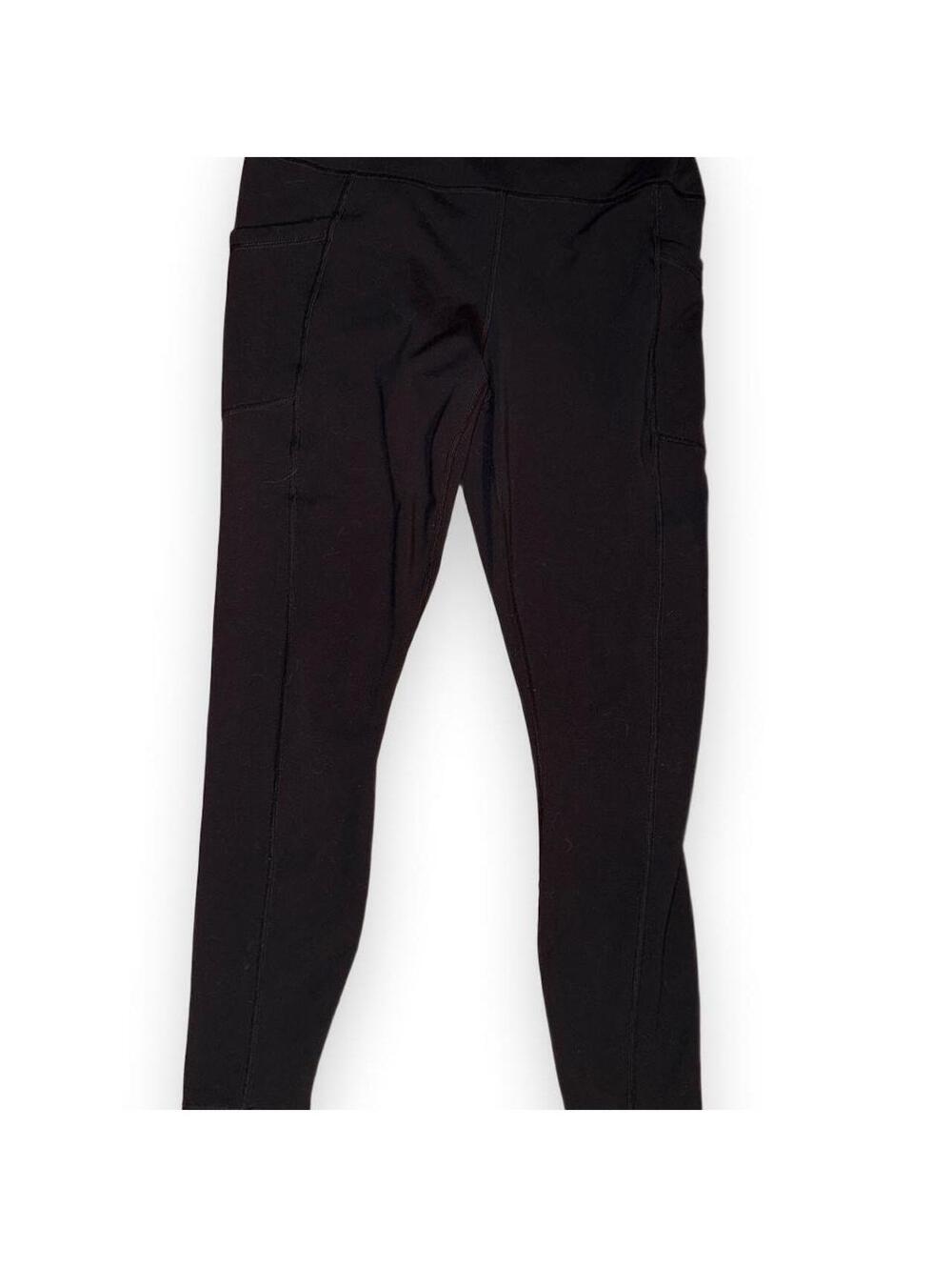 Yogalicious Women's Black fleece Leggings pocket sz XL layer outdoor active soft